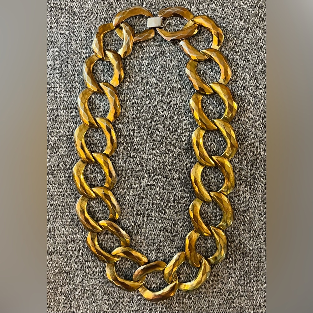 Gold-tone double chain link necklace with textured oval links